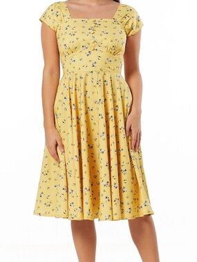 Cottagecore Yellow Floral Midi Dress